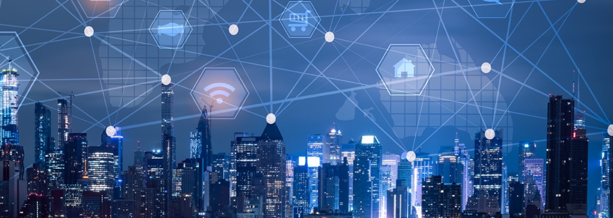 Network and technology connection concept with city background